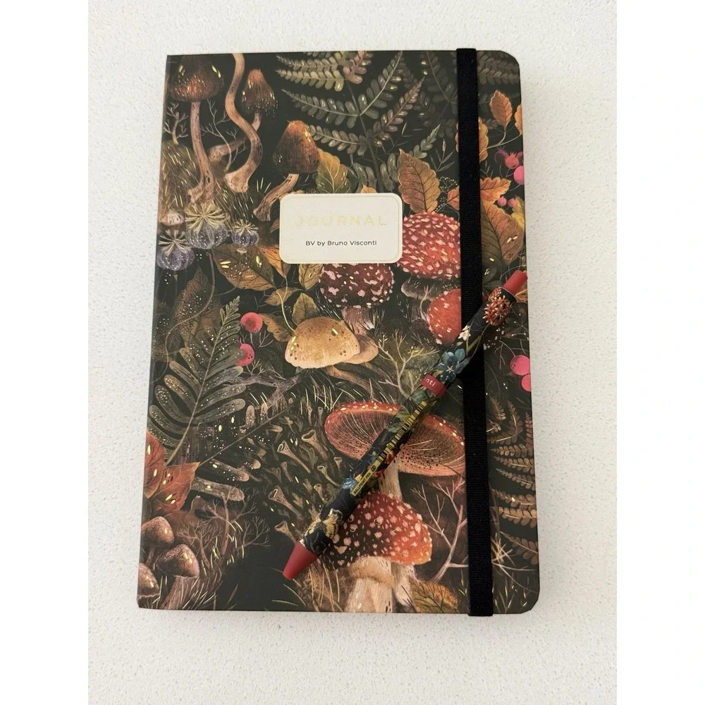 New Journal Notebook Forest Mushrooms By Bruno Visconti Matching Pen 8.5